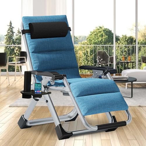 DoCred Comfy Chair, Folding Chair Recliner Chair for Bedroom and Living Room, Folding Reclining Patio Chairs Lounge Chair with Removable Cushion for Indoor Outdoor - color: Sky Blue