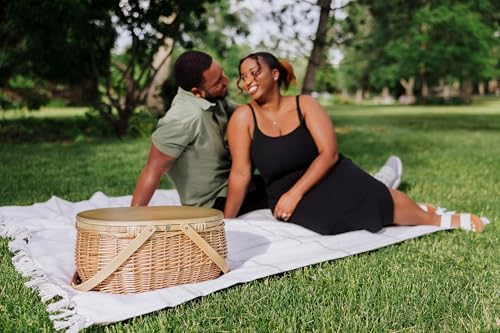 PICNIC TIME Sequoia Picnic Basket with Cooler Compartment, Woven Picnic Basket with Removeable Cooler Bag, Vintage Wicker Picnic Basket, (Beige)