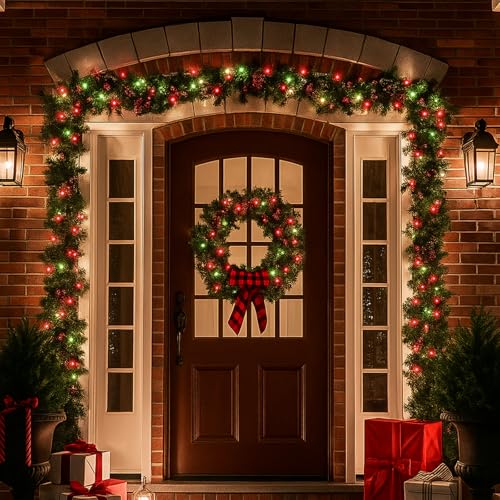 LAMPHOME 50 LED Outdoor Christmas Lights, 16 FT Mini String Light with 9 Modes & 6 Hour Timer, Waterproof Battery Operated for Indoor Outdoor Patio Garden Party Tree Decoration, Red Green - color: Red Green, size: 50 Count