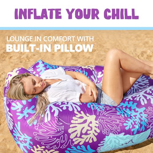 AlphaBeing Inflatable Lounger Beach Chair Accessories, Air Sofa Hammock Inflatable Couch for Camping Backyard Lakeside with Compression Sacks, Ideal Outdoor Gifts for Adults - color: Coral Purple