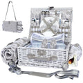 Picnic Basket for 2 with Blanket, Willow Picnic Basket Set with Shoulder Strap&Wine Pouch, Large Willow Hamper with Insulated Cooler for Outdoor, Camping, Beach, Couples, Wedding Gift - color: Gray Leaves