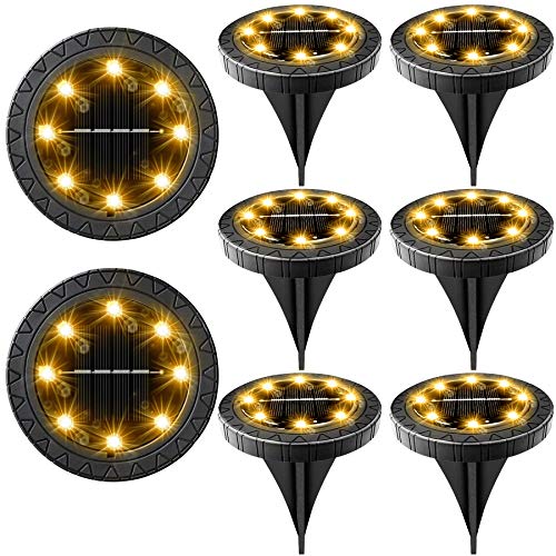 Solar Powered 8 Pack Outdoor LED Disk Lights - IP68 Waterproof, Non-Slip, Wear-Resistant Pathway Lights (Warm White) - size: 8 Pack