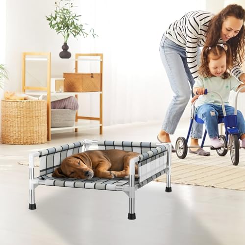 Elevated Raised Outdoor Dog Bed - Cooling Washable Dog Cot with Guardrail, Durable & Breathable Cotton Mesh Pet Hammock Beds with Stainless Steel Pipe Frame for Small Pets (20'' x 20'' x 12'') - size: 20'' x 20'' x 12''