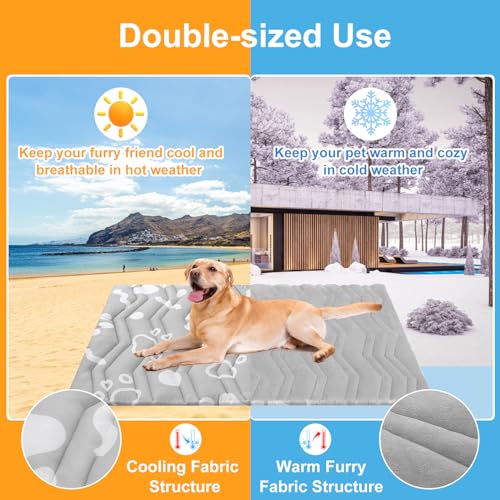 BEAUTYZOO Upgrade Dog Cooling Mat Extra Large, Reversible Self-Cooling Mat for Dogs, Thicken Pet Ice Cool Pad Blanket for Summer Kennel Sofa Bed Floor Car Seat, Machine Washable&Foldable, 36"x23" - color: Grey, size: 36.0"L x 23.0"W x 1.0"Th(M)