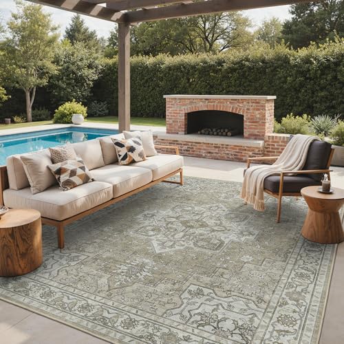 GENIMO Outdoor & Indoor Area Rug 8'x10', Waterproof, Non-Shedding, Easy Cleaning, Boho Mat for Patio, Living Room, Balcony, Dining Room, RV, Deck, Bedroom, Camping, Outside Carpet,Coffee Beige - color: Coffee Beige, size: 8' x 10' (Rectangular)