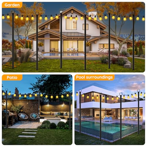 AHRLHR 7 Pack String Light Poles,Poles for Outdoor String lights10 Ft Metal Poles with Fork for Outdoor String Lights,Outdoor Light Poles with Fork,Patio,Deck,Backyard - size: 7 Pack-10ft