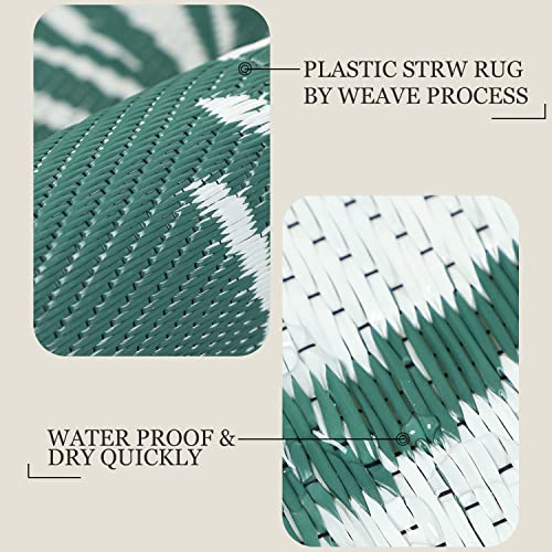 famibay Tropical RV Outdoor Rug All Weather Reversible Patio Rugs Outdoor 8x10 Waterproof Plastic Camping Rug Tropical Outdoor Rugs for Patio Deck Canping (Green) - color: Green & White, size: 8' x 10'