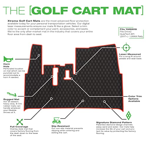 Xtreme MATS Golf Cart Rubber Floor Mat Compatible with Yamaha Drive2 EFI QuieTech Models Only (2017-2026) & UMAX Rally 4x4 - Black with Green Trim - color: Green Trim, size: Drive2