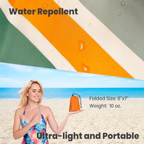 Oversized Sandproof Beach Blanket (83"x81"), Extra Large Beach Sheet for Up to 6 People. Sandfree Beach Mat, Big Sand Blankets with Sand Bags and Stakes. (Colored Wave) - color: Colored Wave, size: Large (83" X 81" / 6'11" X 6'9")