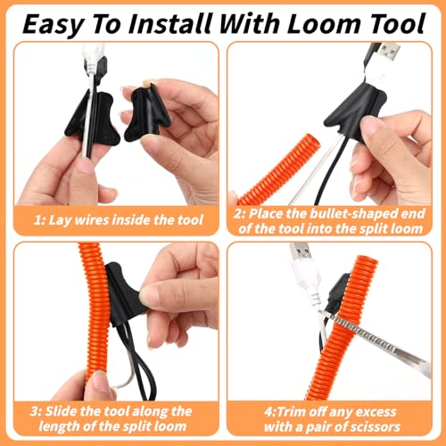 100FT Orange Split Wire Loom Tubing, 3/4 Inch Wire Protector Tubing, Automotive Wire Flexible Conduit Cord Covers with Installation Tool 50 Cable Ties for RV Agriculture Electrical Cable Protection - color: Orange, size: 3/4in x 100ft