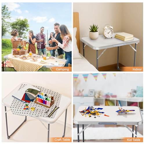 VINGLI 2.3FT Small Camping Table，Portable Camping Table with Carrying Handle, Picnic Table Foldable Table Essentials for Indoor Outdoor - color: White, size: 2.3ft