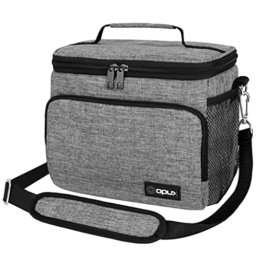 opux Insulated Lunch Bag for Men Women, Soft Lunch Box for Office Work School Picnic, Leakproof Lunch Cooler Bag with Shoulder Strap for Kid Adult Boy Girl, Medium Lunchbox Lunch Tote (Heather Gray) - color: Heather Gray, size: Medium