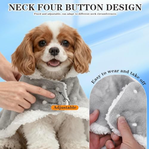EXPAWLORER Dog Winter Coat with Hat - Fleece Flannel Warm Pet Cloak Cape Blanket with Hood for Cold Weather, Windproof Thicken Dog Sweater Jacket Clothes Vest for Small Medium Large Dogs Cats Grey L - color: Grey, size: Large