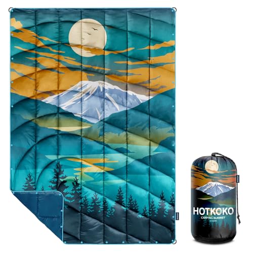 Camping Blanket,Lightweight Puffy Printed Camping Blanket Packable Outdoor Blanket for Camping,Traveling, Stadium, Hiking, Picnics - color: Snowy Mountain-thick, size: 52x75"