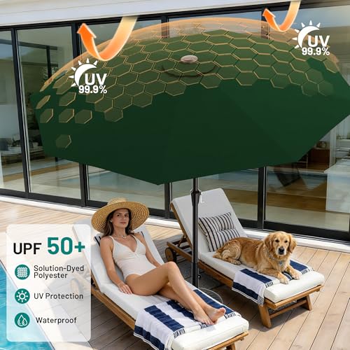 AreShark 10 FT Outdoor Patio Umbrella, Patio Table Umbrella with Push Button Tilt and Crank, Outdoor Patio Umbrellas with 8 Fiberglass Ribs, Patio Umbrellas for Market, Garden, Pool (Dark Green) - color: Dark Green