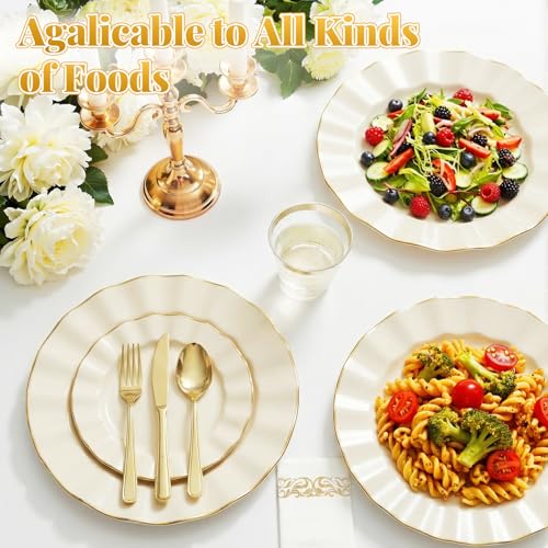 175 Piece Plastic Dinnerware Set Disposable Dinnerware Set for 25 Guests Include 50 Plastic Plates 25 Silverware Set 25 Cups and 25 Napkins for Mother's Day Party Wedding Birthday（White and Gold） - color: White and Gold