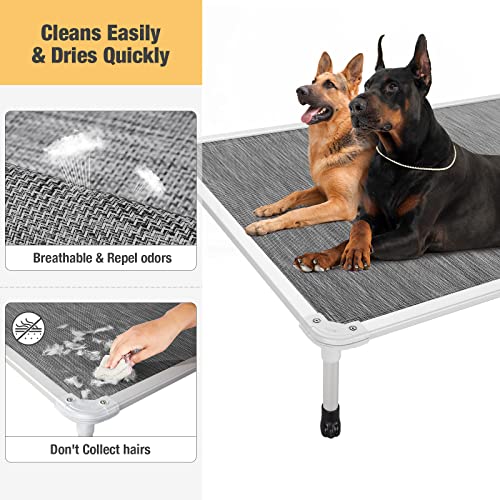 Veehoo Chew Proof Elevated Dog Bed - Cooling Raised Pet Cot - Silver Aluminum Frame and Durable Textilene Mesh Fabric, Unique Designed No-Slip Feet for Indoor or Outdoor Use, Black Silver, XX Large - color: Black Silver, size: 59.0"L x 37.5"W x 9.0"Th