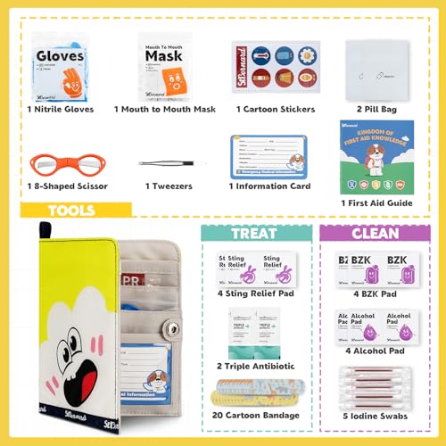 StBernard First Aid Kit for Kids, Small Pocket Size Medical Kit with Cute Bnadages, Tools for Daily Emergencies, Organized Pouch for Toddler & Children, Home, Camping, Travel, Playground(Yellow) - color: Yellow, size: Mini