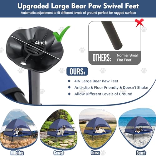 Upgraded Elevated Dog Bed with Canopy, Portable Raised Outdoor Dog Bed with Stable Anti-Slip Feet, Wider Shade Pet Bed Cot, Raised Dog Beds for Large Dogs Camping, Indoor & Outdoor Use - color: Dog Canopy-Navy Blue, size: 42.0"L x 30.0"W x 33.0"Th
