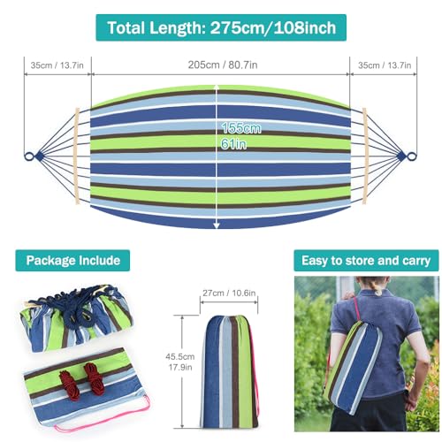 MOSFiATA Hammocks Portable Camping Hammock Upgraded 550lb Comfortable Fabric Hammock with Two Anti Roll Balance Beam and Sturdy Tree Straps for Camping, Patio, Backyard, Outdoor （Light Green） - color: Light Green