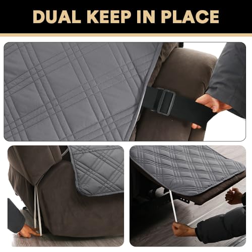 PrinceDeco Recliner Cover 100% Waterproof Couch Cover Sofa Cover for Living Room Water Resistant Furniture Protector with Elastic Straps for Pets Dog(Recliner28,Grey) - color: Grey, size: Recliner