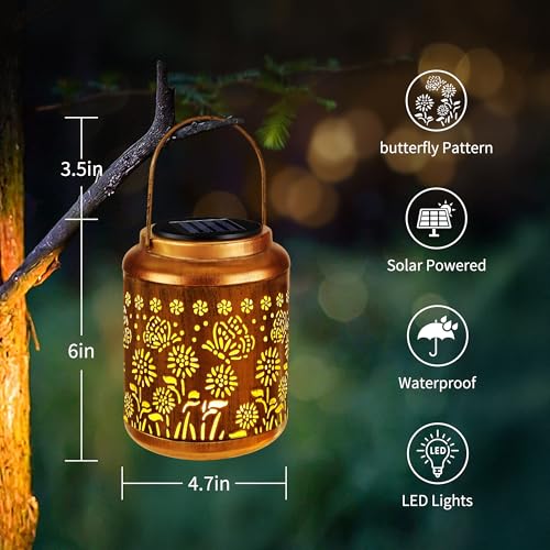 Brizled Butterfly Solar Lantern Lights 2 Pack, Warm White Christmas/Birthday Gift for Women Mom Grandma, Waterproof Hanging Solar Butterfly Lights, LED Lanterns for Garden Patio Path Tabletop Decor - size: 2 Pack, style: Butterfly-W