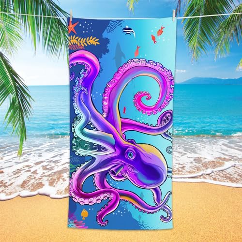 Bonsai Tree Large Octopus Beach Towel, Blue Microfiber Bath Towel for Women, Sand Free Quick Dry Travel Towels Large Octopus for Women Yoga Sports Adults 30" X 60" - color: Octopus, size: 30"x60"
