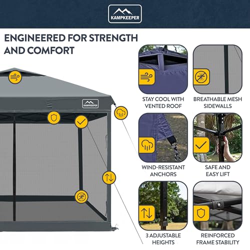 KAMPKEEPER 10x10 Pop-Up Canopy Tent, Waterproof Portable Shade with Screen Walls, Adjustable Instant Outdoor Shelter for Camping, Backyard, and Events, Dark Grey - color: Dark Grey