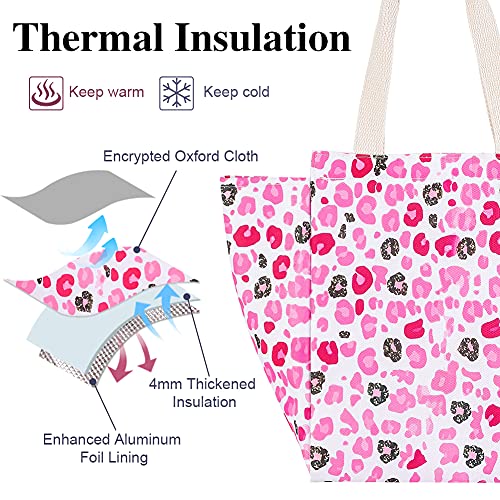 iknoe Insulated Lunch Bag for Women, 9L Sturdy Wide-Open Foldable & Portable Lunch Tote with Interior Pockets, Water-resistant Thermal Lunch Cooler for Adults (Pink Leopard Print) - color: leopard, size: Velcro Closure