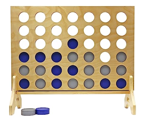 Tailgating Pros Premium Giant Four in a Row with Carrying Case - Jumbo Oversized Outdoor Yard Game - Connect Multiple Pucks in a Row to Win - Many Puck Colors Available! - color: Blue / Silver