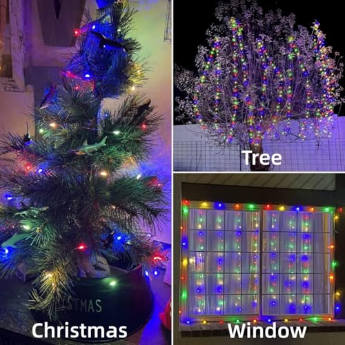 YEGUO 4 Pack Multicolor Solar Fairy Lights, Each 33ft 100 LED Christmas Lights Outdoor Waterproof, 8 Modes Sliver Wire Solar String Lights - color: Multicolor