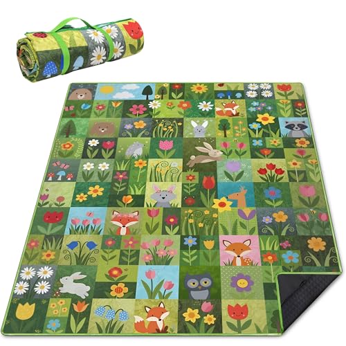 Supfitness Extra Large Picnic Blankets Waterproof Foldable (60 "x 80") Beach Blanket Waterproof Sandproof,3-Layer Thicking Mat Outdoor Packable Camping Blanket - color: Dark Green, size: 60x80in