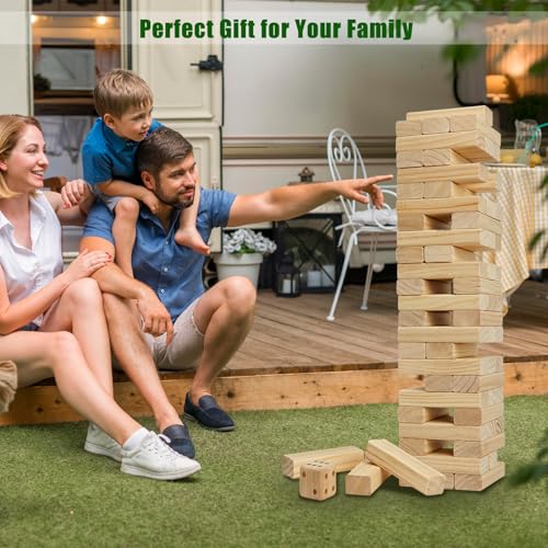 Olsa Giant Tumble Tower 57PCS Wooden Block Stacking Yard Games with Carrying Bag Classic Indoor & Outdoor Game for Adults and Family Party Games for Backyard Lawn Beach Camping (Over 4.2 Ft) - style: L-Over 4.2FT
