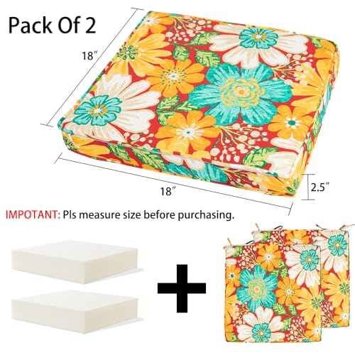 Magpie Fabrics Indoor Outdoor Waterproof Square Chair Cushion, 18" x 18" x 2.5", 2 Pack, Water Resistant Seat Cushions, for Patio Garden Office, Ambry Red Hibiscus - color: Ambry Red Hibiscus