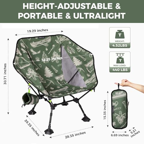 ATEPA UFO3.0 Ultralight Backpacking Chair, 330 lbs Heavy-Duty Aerospace Aluminum Folding Camp Chair with Hexagon Ergonomic Seat Anti-Sink Feet, Compact Portable Outdoor Gear for Hiking, Forestcamp - color: Forest Camp Pro- 1 Pack