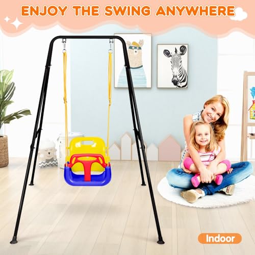 Baby Swing Stand, Heavy Duty Foldable Swing Stand A-Frame Metal Swing Stand Frame for Backyard Indoor & Outdoor Use (Hammock Chair not Included) (Black) - color: Black