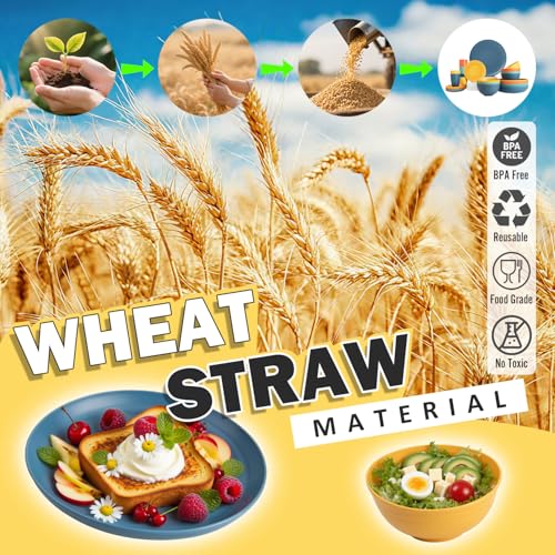 Wheat Straw Dinnerware Sets, Plates and Bowls Sets Unbreakable & Microwave Safe - 32 Piece Service for 8 Dinner Plate Dessert Plate Cereal Bowl Cup for Kitchen & Outdoor - Multi - color: Multicolor, size: 32 PCS