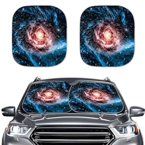 Dazzling Starry Night Windshield Sun Shade for SUV Foldable 2 Pieces Set Car Front Window Sunshade Summer Outdoor Sun UV Rays Blocks 99% UV Rays and Keeps Your Vehicle Cool - color: Dazzling Starry Night