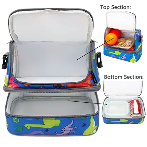 FlowFly Kids Double Decker Cooler Insulated Lunch Bag Large Tote for Boys, Girls, Men, Women, With Adjustable Strap, Dinosaur - color: Dinosaur