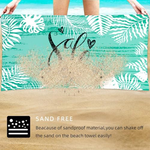 Tropical Leaf Print Beach Towel with Sale Script Design Lightweight Summer Towel for Poolside Seaside and Outdoor Relaxation - color: Leaf Print