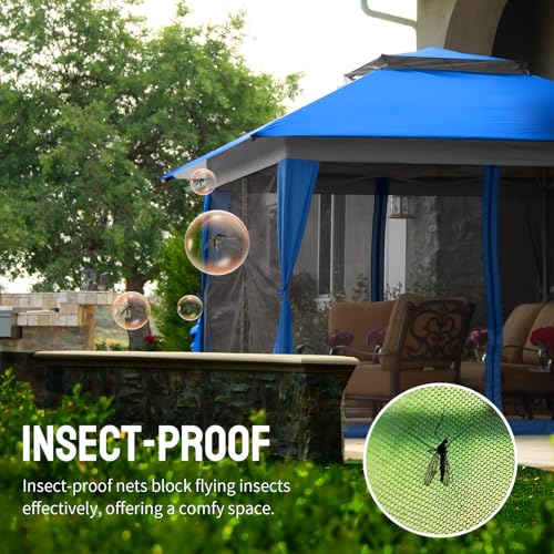 CROWN SHADES 13x13 Pop Up Gazebo, Canopy Tent, Gazebos on Clearance - Outdoor Gazebo for Backyard & Patio Furniture - Carpa Pop Up Tent with Wheeled STO-N-Go Cover Bag (Blue) - color: Blue, size: 13x13