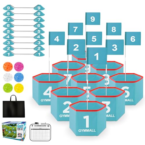 Golf Bucket Yard Game - Backyard Set for Kids, Adults and Family - Outdoor and Indoor Portable 9 Holes Course With Balls, Flags and Carry Bag for Lawn, Park, Beach and Hotel - Blue - color: Blue, size: 9 Holes