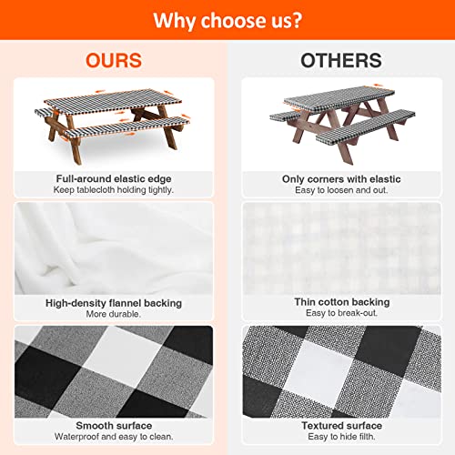 8ft Picnic Table and Bench Cover, Camping Essentials RV Gear, 96 in Waterproof Windproof Outdoor Elastic All Around Tablecloth, Fitted Rectangle Tables and Seats, Blue-White Checkered - color: Blue-white Checkered, size: 96"