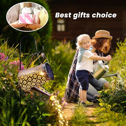 2 Pack Solar Watering Can Lights with Shepherd Hook, 8 Multi-Color Changing Modes, IP65 Waterproof, 60pcs String Lights for Outdoor Garden Pathway Lawn Patio Deck Walkway Courtyard - color: Rainbow-Colored-3