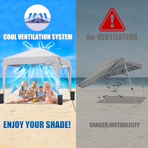 SANWAY 10x10 Pop up Canopy Tent, One-Button, Outdoor Instant Canopy Protable for Events, Camping, Parties, Vendor, Beach Tent - White - color: White