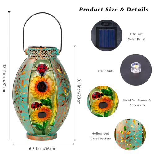 STARSOUL Solar Lantern Outdoor Waterproof, Hanging Solar Lantern for Patio Garden Yard Decor, Sunflower Garden Decor, Sunflower Gift for Women - color: Sunflower