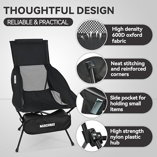 MARCHWAY Lightweight Folding High Back Camping Chair with Head Support, Stable Portable Compact for Outdoor Camp, Travel, Beach, Picnic, Festival, Hiking, Backpacking (Highback Black) - color: Highback Black