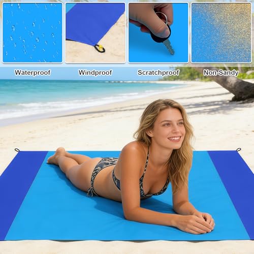 83X79in Beach Blanket, Waterproof Sandproof Beach Mat, Quick Drying Outdoor Picnic Mat Beach Accessories for Camping, Hiking - color: Navy Blue, size: 83X79in