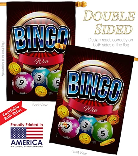 Bingo Win House Flag Set Interests Game Bunco Night Dice Poker Hobbies Leisure Activity Small Decorative Gift Yard Banner Double-Sided Made In USA 28 X 40