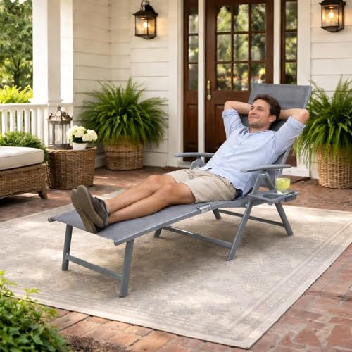 Kozyard Aluminum Outdoor Chaise Lounge Chair, Adjustable Reclining Patio Lounge with Drink Holder, Weather-Resistant Pool, Deck & Yard Recliner,Assemble-Free, Gray (Gray) - color: Gray/Style2
